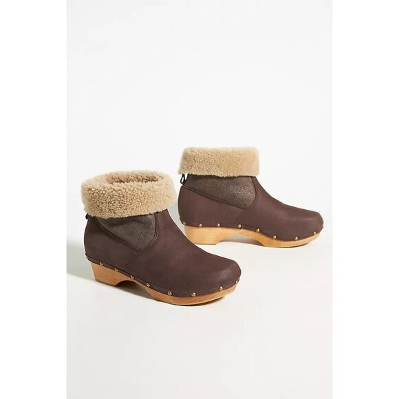 Penelope Chilvers Low Shearling Cuffed Clog Boots Leather Suede EU 36 US 6 - Picture 2 of 7